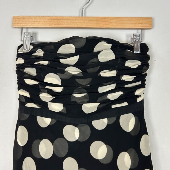 Y2K Ann Taylor Polka Dot Strapless Silk Dress Black Size 2 Petite Women's - Picture 3 of 5